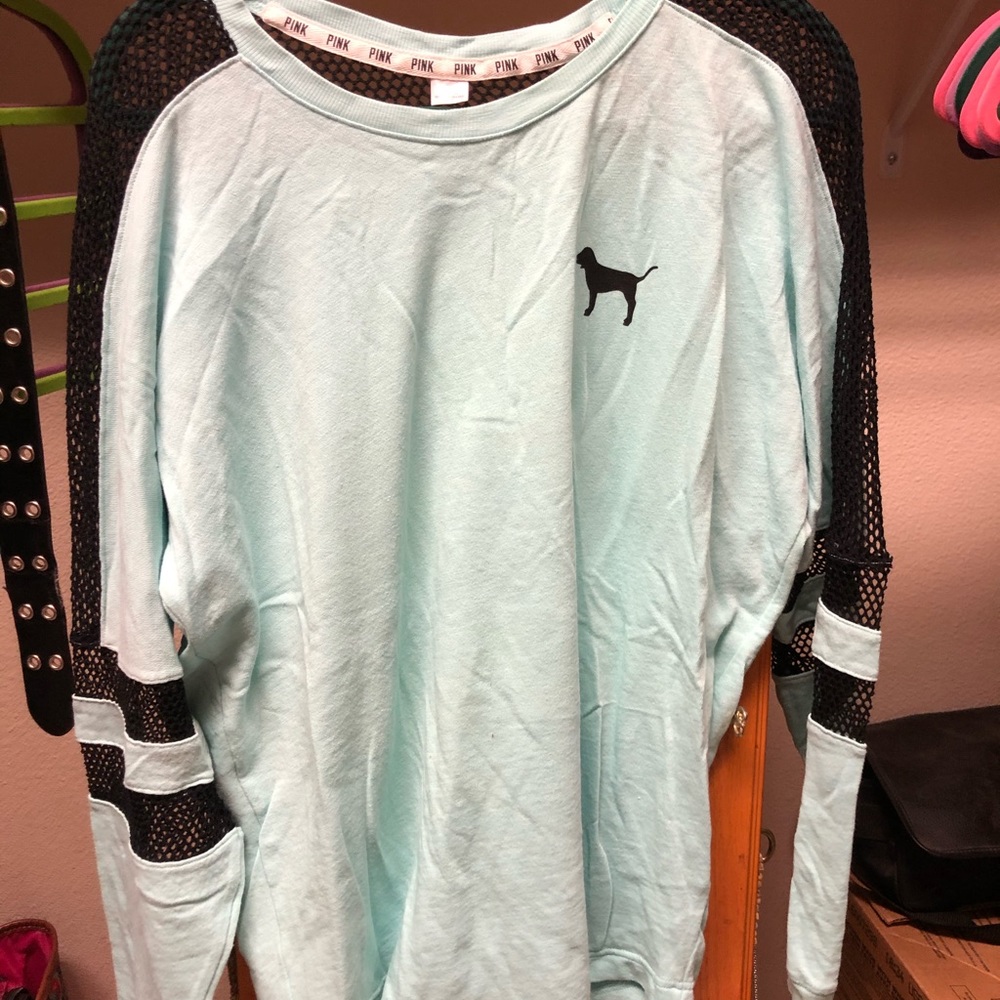PINK lightweight mesh sweatshirt.